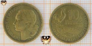 10 Francs, 1952, Frankreich, Geldmünze, IV. Republik, Marianne mit Kranz