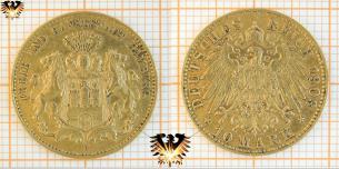 10 Mark Münze Gold, Hamburg, 1903 J,  geprägt 1890-1913, 10 Goldmark, 