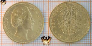 10 Mark 1876 D, Ludwig II Koenig v Bayern, Reichsmark Goldkrone   