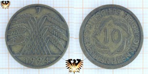 10 Rentenpfennig Deutsches Reich 1924 mit Fehlprägung