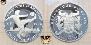 Fallrückzieher, Silbermünze, Republik Benin, 1000 Francs, 1992,  Vorschaubild