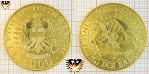 1000 Schilling 1976, Einsetzung der Babenberger 976, Goldmünze Österreich