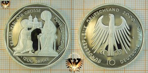 10 DM, BRD, 2000 D, Kaiser Karl der Große, URBS AQUENSIS URBS REGALIS