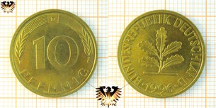 10 Pfennig, BRD, nominal, geprägt 1950 bis 2001
