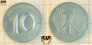 10 Pfennig, DDR, 1953, nominal, Prägezeitraum 1952-1953