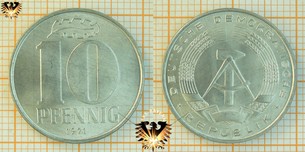 10 Pfennig, DDR, 1971, nominal, 1969-1990, Eichenblatt, breite Zahlen