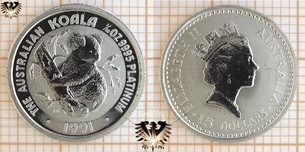 15 AUD, 15 Dollars, 1991, Australian, Koala 1/10 oz. Platin