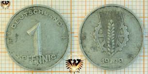 1 Pfennig, DDR, 1949, nominal, 1948-1950, + DEUTSCHLAND +