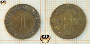 1 Reichspfennig 1931, Deutsches Reich Münze, Weizenbündel