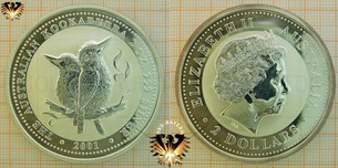 2 AUD, 2 Dollars, 2001, Australian Kookaburra, 2-oz-silver