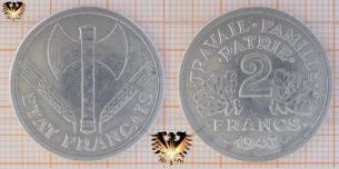 2 Francs 1943, Frankreich, Münzgeld,  Vichy Frankreich