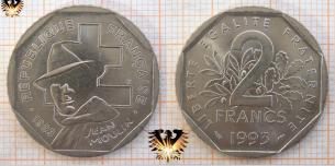 2 Francs, 1993, Frankreich, Gedenkmünze, Jean Moulin, 5. Republique Francaise