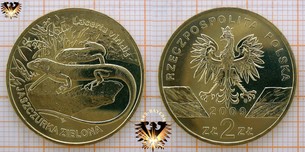 Münze: 2 Złote, Polen, 2009, Lacerta viridis, Jaszczurka Zielona - Blisterverpackung zur goldfarbenen Sondermünze