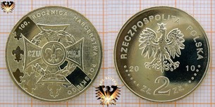 Münze: 2 Złote, Polen, 2010, 100. Jahrestag der polnischen Pfadfinder - mit Münze in Blisterverpackung