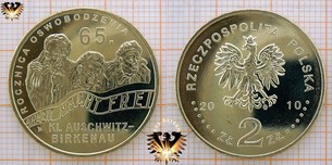 Münze: 2 Złote, Polen, 2010, 65. Jahrestag der Befreiung von Auschwitz - Birkenau - mit dem dazugehörigen Münzblister