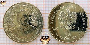 Münze: 2 Złote, Polen, 2011, 1 Mai 2011 - Beatyfikacja Jana Pawła II, 1 V 2011