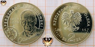 Münze: 2 Złote, Polen, 2011, Ferdynand Ossendowski 1876 - 1945
