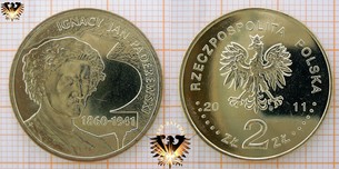 Münze: 2 Złote, Polen, 2011, Ignacy Jan Paderewski, 1860 - 1941