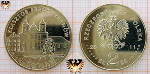 Münze: 2 Złote, Polen, 2011, Franziskanerkloster in Posen - Poznań Klasztor Franciszkanów - mit Blisterverpackung