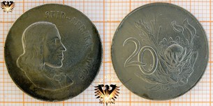 20 Cents, Suid Afrika, 1965, Jan van Riebeeck