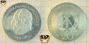 20 Mark, DDR, 1969, Johann Wolfgang von Goethe, 1749-1832