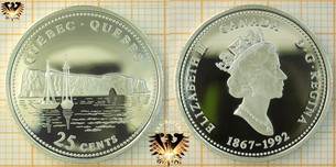 25 Cents, Canada, 1992, Quebec Quarter, 1867-1992, Serie: 125th Confederacy