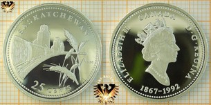 25 Cents, Canada, 1992, Saskatchewan Quarter, 1867-1992, Serie: 125th Confederacy