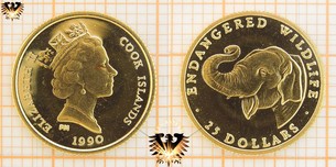 25 Dollars, Cook-Islands, 1990 Endangered Wildlife, Elefant  Vorschaubild