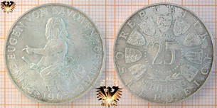 25 Schilling, 1963, Prinz Eugen von Savoyen, Österreich, Silbergedenkmünze
