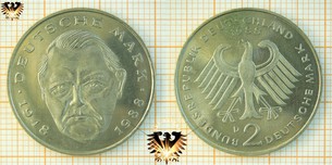 2 DM, BRD, Ludwig Erhard, 1948 Deutsche Mark Münze 1988