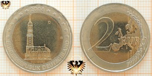 2 €, BRD, 2008, A, D, F, G, J, Gedenkmünze Hamburg, St.-Michaelis