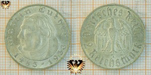 2 Reichsmark Münze, 1933, Martin Luther Gedenkmünze