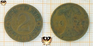2 Rentenpfennig 1924, Weizenbündel, Deutsches Reich Münze