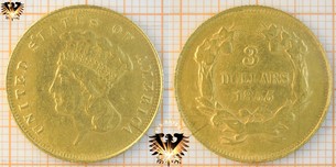 $ 3 Dollars, USA, 1855, Indian Princess Goldmünze