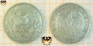 3 Reichsmark, 1931, 1932, 1933, Deutsches Reich, Weimarer Republik