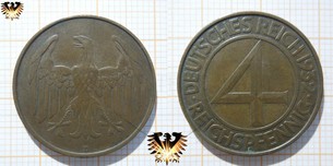 4 Reichspfennig, 1932 D, Weimarer Republik, Deutsches Reich 1932