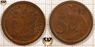 5 Cents, Suid Afrika, 1993, Süd Afrika, Paradieskranich