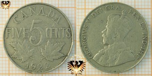 5 Cents, Canada, 1922, Georgivs V, George V, 1922-1936