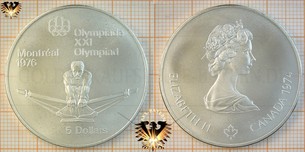 5 Dollars, Canada, 1974, Elizabeth II, XXI Olympiad Montréal 1976, Series III, Oarsmanship