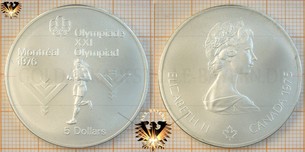 5 Dollars, Canada, 1975, Elizabeth II, XXI Olympiad Montréal 1976, Series IV, Indian Runner, Marathon