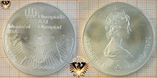5 Dollars, Canada, 1975, Elizabeth II, XXI Olympiad Montréal 1976, Series VI, Fencing