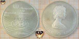 5 Dollars, Canada, 1975, Elizabeth II, XXI Olympiad Montréal 1976, Series VII, Olympic Flame