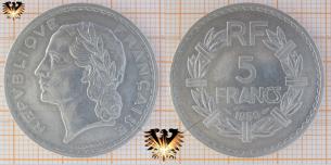 5 Francs, 1950, Frankreich, Umlaufmünze, IV. République, Marianne