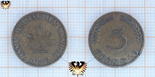5 Pfennig 1949, Münze der Bank deutscher  Vorschaubild