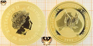 50 AUD, 50 Dollars, 2002, Australia, Two Kangaroos, 1/2 half oz., Gold