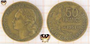 50 Francs, 1951, Frankreich, Umlaufmünze, 4. Republik, Marianne u. Hahn