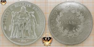 50 Francs, Herkules, Frankreich, 1976, Silber, Bullionmünze