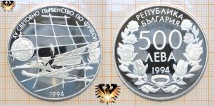 500 Leva, Silber, Fußballmünze, 1994 Bulgarien, WM,  Vorschaubild