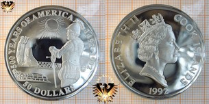 50 Dollars, 1992, Cook Islands, 500 Years of America, Diego de Almagro, Silver  