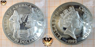 50 Dollars, 1992, Cook Islands, 500 Years of America, Pedro de Alvarado, Münze, Silber  